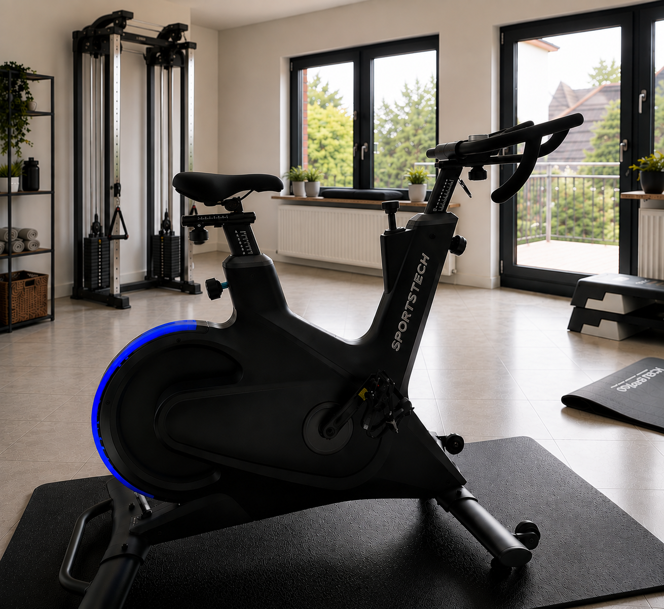 Modernes Indoor-Bike im Trainingsbereich der Praxis